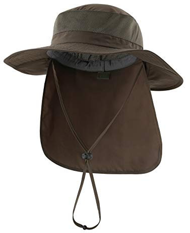 Decentron Outdoor UPF50+ Mesh Sun Hat Wide Brim Fishing Hat with Neck Flap (Army Green)