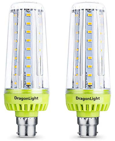 DragonLight 20W Super Bright Corn LED Light Bulbs (200 Watt Equivalent) - B22 Bayonet Cap 6000K Daylight 2320 Lumens for Large Area Lighting - Garage Office Porch [Twin Value Pack]