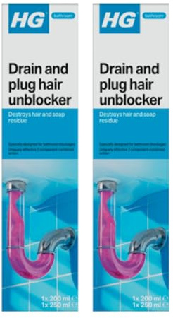 HG Hair Unblocker 200 ml + 250 ml - First Aid for Blocked Bathroom Drains (Pack of 2)