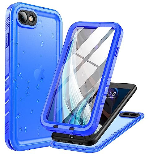 Cozycase for iPhone SE 2022/2020 SE3 SE2 iPhone 8/7 Case Waterproof Shockproof - Military Protective/Heavy Duty【360 Full Body】Underwater Dustproof Front and Back Case with Screen/Camera Protector-Blue