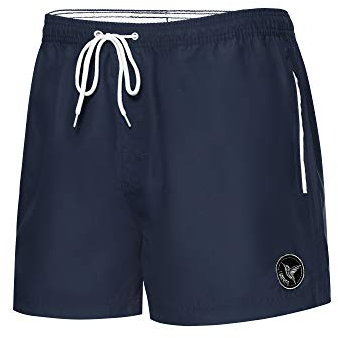 Ladeheid Short de Bain Homme, Séchage Rapide avec Doublure en Filet, Poches Latérales et Arrière, Taille Élastique avec Cordon, Confortable et Respirant pour Natation LA40-199 (Bleu Marine, L)