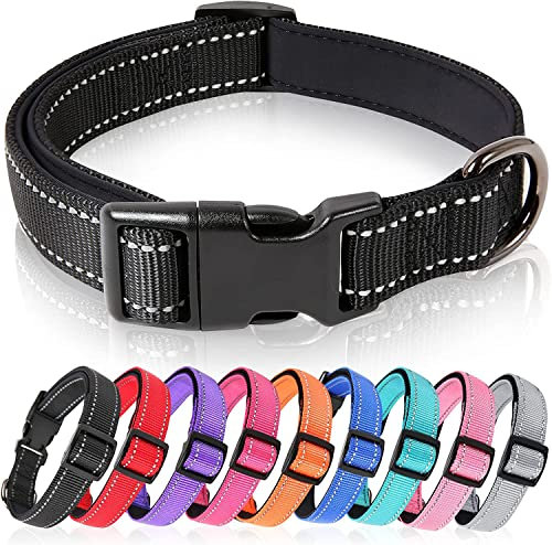 HEELE Hundehalsband, weich gepolstertes Neopren Nylon Hunde Halsband für kleine mittlere große Hunde und Welpen, verstellbare und reflektierende Halsband Hund für Training, Schwarz, M