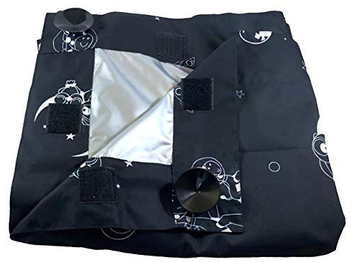 Otia Snoozer Portable Blackout Blind with Suction Cups for Nursery | Temporary Blackout Blind Stick On Window Blinds | 130cm x 170cm Adjustable Silver Reflective Temporary Blinds for Windows (Black)