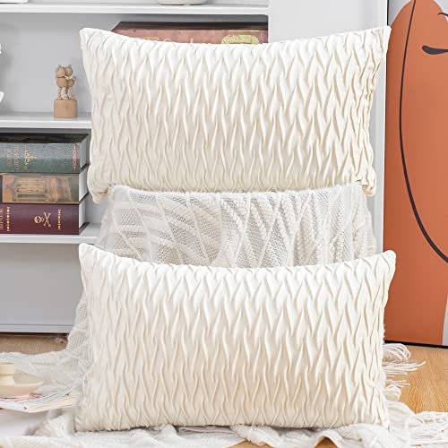 Madizz 2er Set Samt Dekorativ Zierkissenbezüge Luxus Stil Kissenbezug für Sofa für Schlafzimmer Weiß 40x80 cm Rechteckig