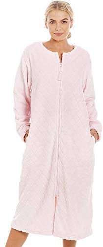 Camille Femme Super Doux Rose Clair Zip Up Diamond Imprimé Manteau De Maison 50-52