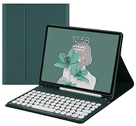 iPad 6 iPad 5 Air 2 Pro 9.7 inch Keyboard Case Cute Round Key Color Keyboard Wireless Detachable BT Keyboard Cover with Pencil Holder for iPad 6th 5th Generation (iPad 9.7inch, DarkGreen)