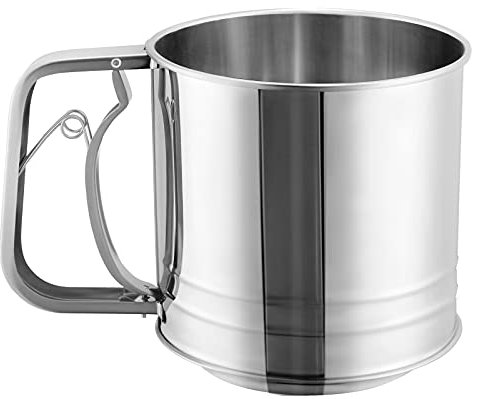 AGRYMER Setaccio per Farina in Acciaio Inox, Zucchero a Velo, setaccio per Cacao con Manico, setaccio con Filtro Manuale, setaccio per Biscotti a Maglia fine 19 * 12,5 cm