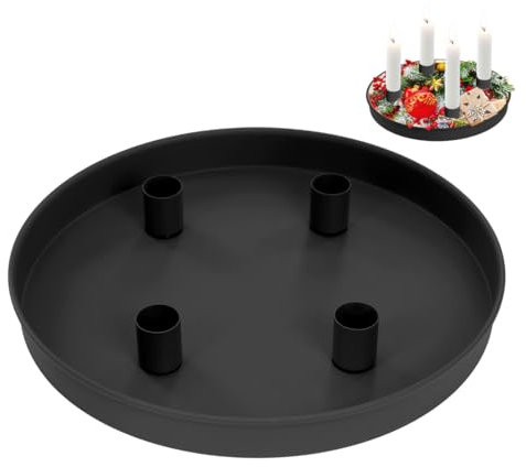 Sprinlot Metall Kerzentablett Schwarz, 23cm Metall Kerzenständer mit 4 Magnetischen Haltern, Kerzenhalter Adventskranz Schwarz A34-1