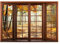 WallArena - Vlies Fototapete Fenster mit Aussicht Wald Herbst Natur Fensterblick 104x70 cm - Fototapeten - Tapeten für Wohnzimmer Schlafzimmer Vliestapete Wandtapete Tapete 3D Effekt- inkl. Kleister