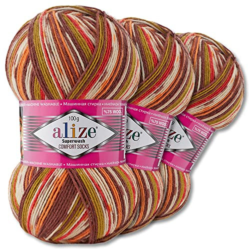 Alize 3x100g Superwash Comfort Sockenwolle 33 Farben zur Auswahl EIN-/Mehrfarbig Pullover Kleidung Wolle (7709)