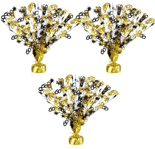3 Pcs Happy 60th Birthday Table Decorations 60th Birthday Centerpieces for Table Metallic Gold Gleam 60th Wedding Anniversary Decorations Party Supplies for Black and Gold 60 Year Old Party, 14 Inch