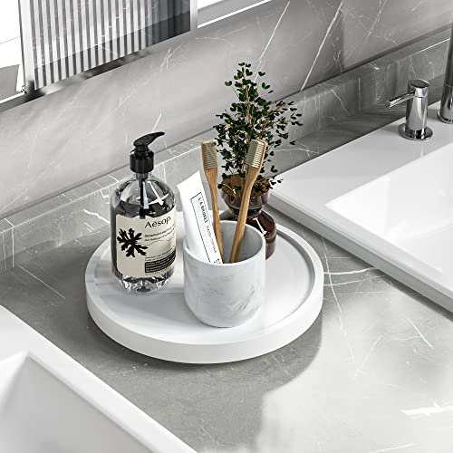VeyFey Turntable Vanity Tray 9 Inch for Perfume Candle, Bamboo Kitchen Sink Countertop Organizer for Keep Glass, Sponge and Soap Bathroom Countertop Organizer White, (VFLZ)
