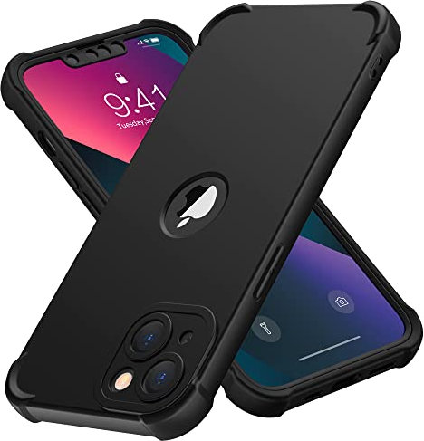 ORETECH für iPhone 13 Hülle, mit 2 Stück Schutzfolie, 360 Grad Ganzkörper Stoßfest Kratzfest Silikon Handyhülle für iPhone 13 6,1 Zoll,Schwarz