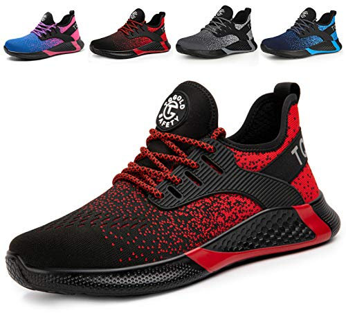 AONETIGER Sicherheitsschuhe Herren Damen Leicht Arbeitsschuhe Stahlkappe Sportlich Schutzschuhe Atmungsaktiv rutschfest Schuhe Sneaker(Größe 42,Rot)