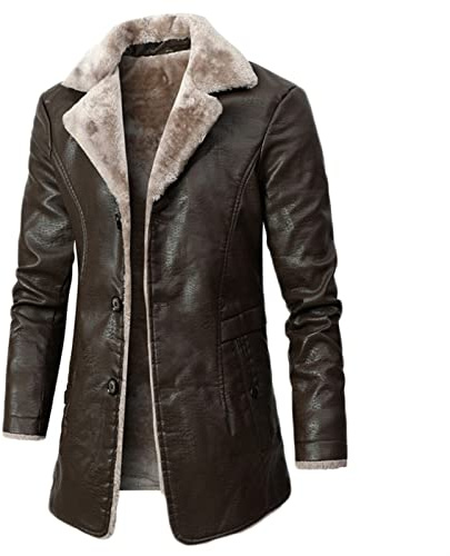 Sawmew Herren Pelz Lederjacke Flieger Bomber Lammfell Mantel Sherpa Fleece Gefütterte Jacken Herren Kunstpelzjacke (Color : Brown, Size : S)