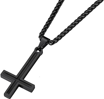 Supcare Personalisiert Kette für Herren Damen Petruskreuz Anhänger Halskette Upside Down Kreuz Umkehrung Kette Schwarzkette Simpel umgedrehtes Invertiert Kreuz Anhänger Kreuzkette Schmuck für Vater