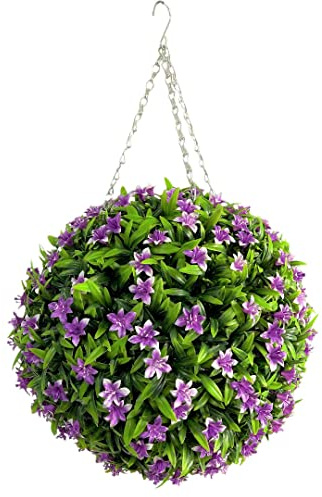 Best Artificial 38cm Lily Topiary Hanging Flower Ball **UV Fade Protected** (Purple)