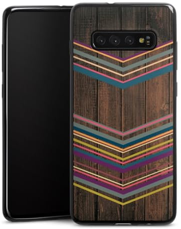 Slim Case extra dünn kompatibel mit Samsung Galaxy S10 Plus Silikon Handyhülle schwarz Hülle Holzoptik Holz Muster