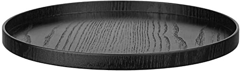 Bandeja redonda de madera maciza para servir té, café, aperitivos, comida, plato antideslizante para cocina, fiesta, bar, servidor, bandeja de desayuno con bordes elevados (40 cm), color negro