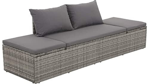 Keketa Gartenbett Garten-Sofabett Sonnenliege mit Auflage Gartenliege Relaxliege Sofa Liege Gartensofa Gartenmöbel für Lounge, Balkon und Garten Grau 195×60 cm Poly Rattan