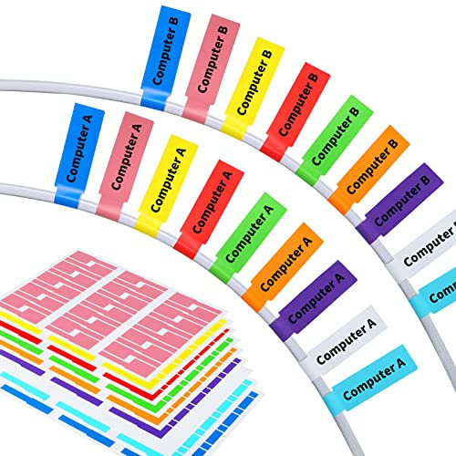 HiviHata 540 Cable Labels, Waterproof and Durable, 9 Colors & 2 Sizes, Cord Tags for Electronics, Charger Cords, Ethernet, Wire Markers Electrical