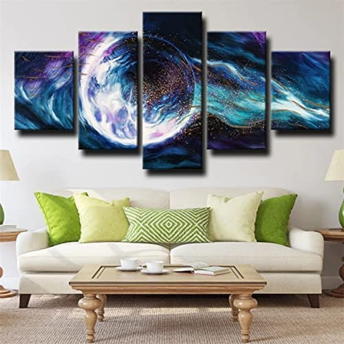 5 Teilig Leinwand Wanddeko Planet Leuchtender Sternenhimmel Poster Hd Bilder Leinwanddrucke 5 Stück Gemälde Modern Wohnzimmer Wohnkultur Geschenk 200X100 Cm / 79X40 Schlafzimmerbürohotelwandkunstfo