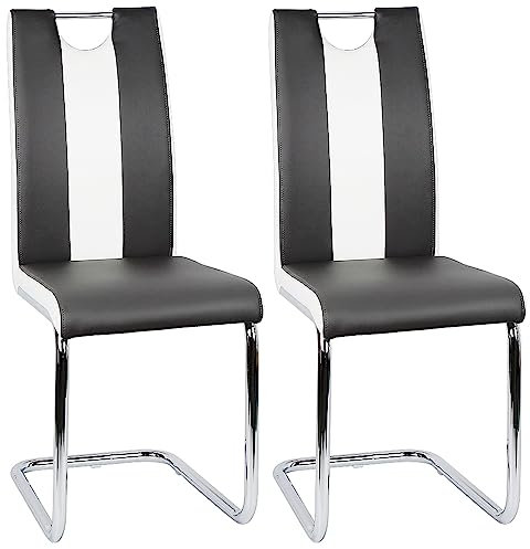 Baiyun Esszimmerstühle 2er Set, Modern PU Ledersitz mit Weich Kissen, Ergonomischer Rücken mit Stahlbeinen, U-Form Esszimmerstuhl Schwingstuhl Freischwinger (2, Schwarz und Weiss)