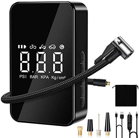 Tyre Inflator Air Compressor,Lvelfe Portable Air Compressor with 40CM Air Hoses,6000mAh Car Tyre Pump with LED Display 150PSI,LED Light,Inflating for Car/Bike/Ball/Swimming Rings