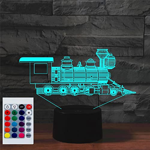 SUPERHONGJIHAO Nachtlicht für Kinder, 3D-Lokomotive, LED-Lampe mit Fernbedienung, 16 Farbwechsel, Weihnachts-Geburtstagsgeschenk für Kinder