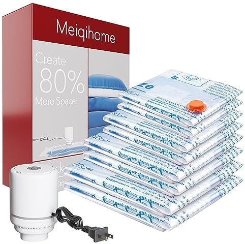 8 Pack Vacuum Storage Bags with Electric Air Pump,2 Jumbo,2 Large,2 Midium,2 Small Bags Space Saver Sealer Bags, Airtight Compression Bags for Clothes, Pillows, Comforters, Blankets, Bedding, Clothing