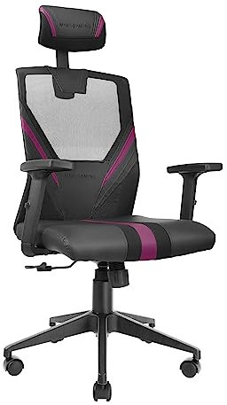 Mars Gaming MGC-Ergo Violett, Ergonomischer Gaming Stuhl, Atmungsaktives Mesh, Einstellbare Nacken + Lendenwirbelstütze + Armlehnen