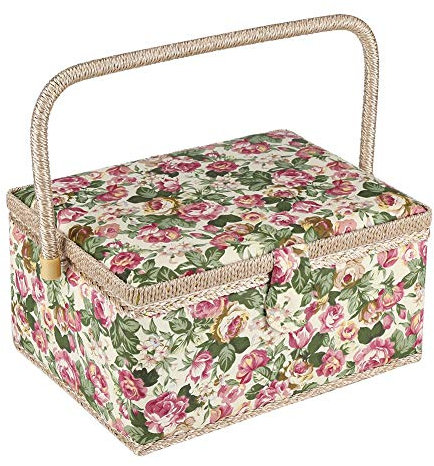 HOHXFYP Rechteckiger N?hkorb, Vintage Stoff, Blumendruck, Haushalts Aufbewahrungsorganisator mit Griff, Tragbarer N?hk?stchen Organizer mit Innentasche