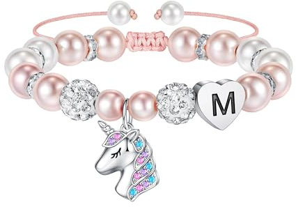TINGN Einhorn Armbänder Kinder Mädchen - Geschenke für Kinder Rosa Armband Einhorn Schmuck Armband mit Buchstaben M Armbänder Regenbogen Geburtstagsgeschenk Einschulung Geschenk für Mädchen 5-12 Jahre
