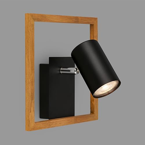 BRILONER – Leselampe, Wandleuchte Innen, Lampe, Holzrahmen, Wandlampe Innen, Schwenkbar, Wohnzimmerlampe, Schwarz-Holz