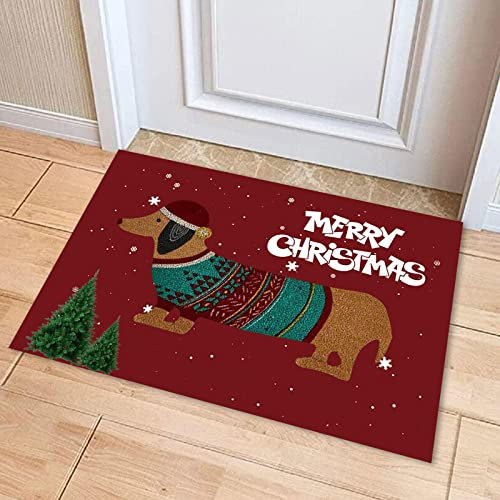 WERTSWF Christmas Dachshund Decorative Floor Mat,Christmas Doormat Mat,Dachshund Doormat,Non Slip Absorbent Entry Mat,Indoor Outdoor Holiday Decoration for Entryway Bedroom Living Room(#2)