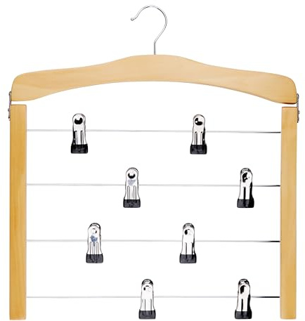 Alpina Hosenbügel Platzsparend - Kleiderbügel mit 8 Klammern - Holzkleiderbügel - Aufhänger für Kleidung - Platz für 5 Kleidungsstücke - Röcke und Hosen - 39 x 43 x 1,4 cm - Holz/Metall