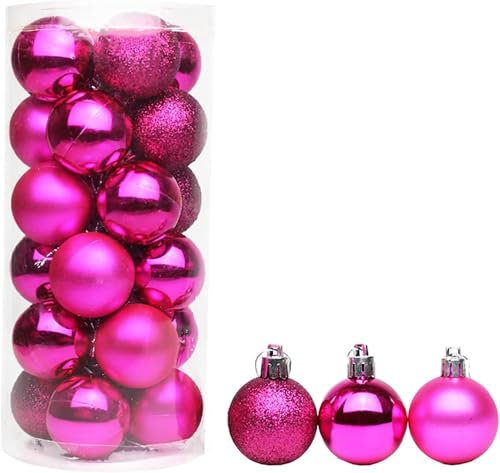 24 Pieces x 60 mm Christmas Tree Baubles Shatterproof Christmas Tree Hanging Decoration - Matt, Gloss and Glitter Finish - Deep Pink