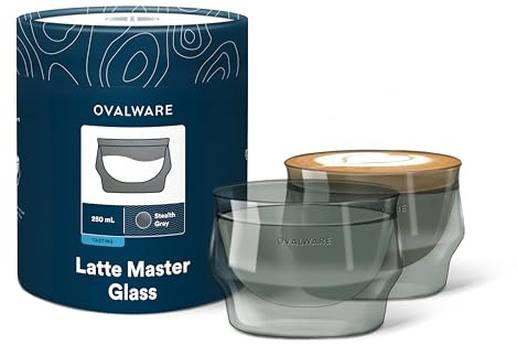 ovalware Double Wall Latte Art Cups 8.5oz/250ml | Set of 2, Wide Rim