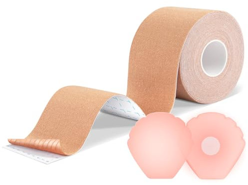 REFUN Klebe BH Push Up Große Brust Boob Tape BH Rückenfrei Trägerloser BH Push Up 2 Wiederverwendbare Unsichtbar Silikon Brüste Nippelpads Body Tape für Abendkleider, Ballkleid, Hochzeitskleid