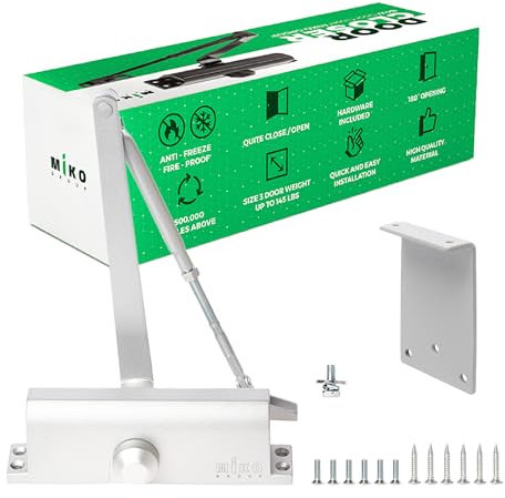 Cierrapuertas automático, suave, residencial, grado comercial, tamaño 3, hidráulico, velocidad ajustable y pestillo, para zonas de alto tráfico, incluye soporte de brazo paralelo, clasificación UL10C