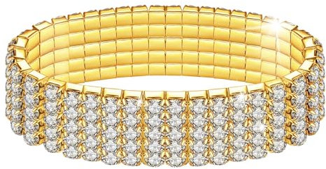 Kucheed Stretch Armbänder mit Strasssteinen, Twinkle Diamant Tennis Armreif, Bling Stapelbares Brautarmband aus Kristall, Glänzendes Hochzeits Party Armband für Frauen