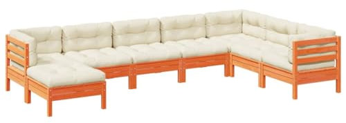 vidaXL Garten Sofa Garnitur 8-TLG., Gartenmöbel Set mit Kissen Latten-Design, Sitzgruppe für Garten Terrasse, Modular Gartensofa Lounge, Wachsbraun Kiefernholz