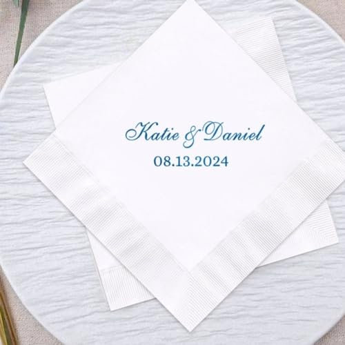 gorm Personalisierte Hochzeitsservietten für den Empfang, individuelle Servietten, Logo, individuelle Servietten mit Bild, Hochzeitsservietten, Einweg-Servietten, Vanity Fair Everyday (20 Stück)