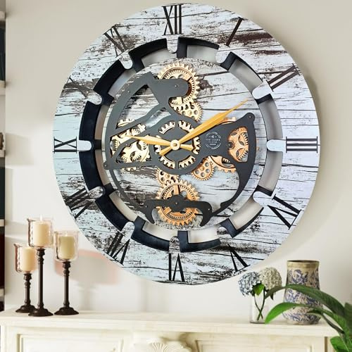 THE GEARS CLOCK Wanduhr mit echten beweglichen Zahnrädern Canada Line 60 cm rund (Grau und Weiß, 60 cm)