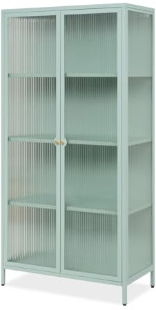 Furn.Design Vitrine in mintgrün, Kommode aus Metall mit Glas, Vitrinenschrank, Anrichte grün, 80 x 160 cm Maram (80 x 160 cm)