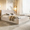MOTIVENA Boho Polsterbett 180x200 mit Bettkasten, mit Stauraum, Bett Kopfteil Samt, ohne Matratze, Bett Samt, Beige Creme