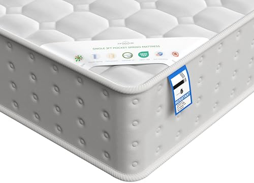 JD Furniture ORTHOPAEDIC SINGLE DOUBLE KINGSIZE MATTRESS POCKET SPRUNG 3FT 4FT6 5FT 20 cm 8 Inch FOR KIDS &ADULTS (Single 3FT)