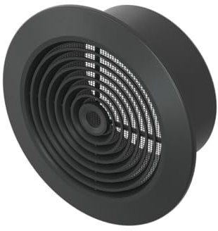 Awenta Rejilla de ventilación redonda de plástico negro de 5 pulgadas con malla – Admisión, escape, tapa de ventilación de aire de secadora – Cubierta de ventilación de registro de techo HVAC –