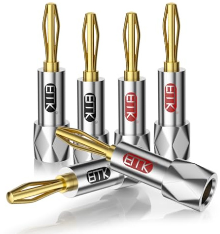 EMK Speaker Banana Plugs Closed Screw 24K Gold Plated Banana Plug Connectors for Speaker Wire, Wall Plate,Home Theater,Audio/Video Receiver,Amplifiers (3 Pairs / 6 Pcs)