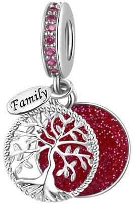 Sparkling Red Family Tree of Life Dangle Charm fits Pandora Charms Moments Bracelets Birthday Jewellery Gift for Women Daughter Granddaughter Sister